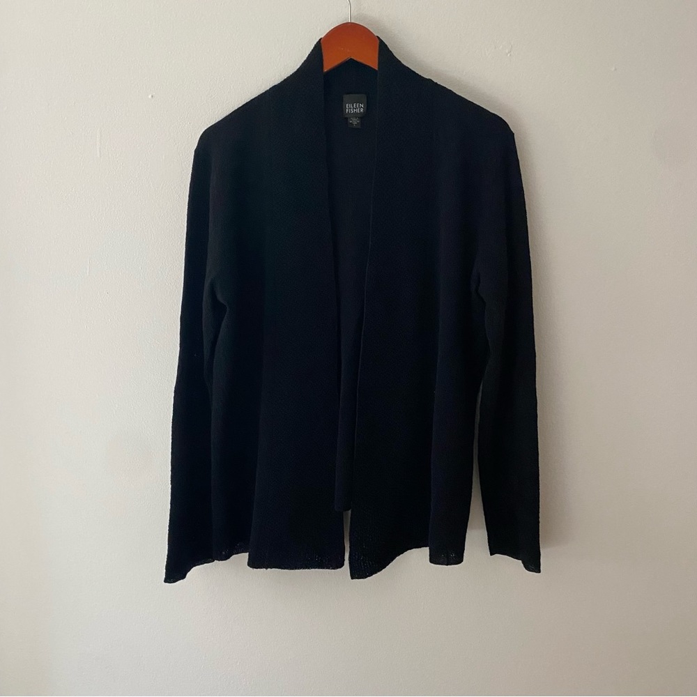 Eileen Fisher Black Cardigan Open Front Size Large